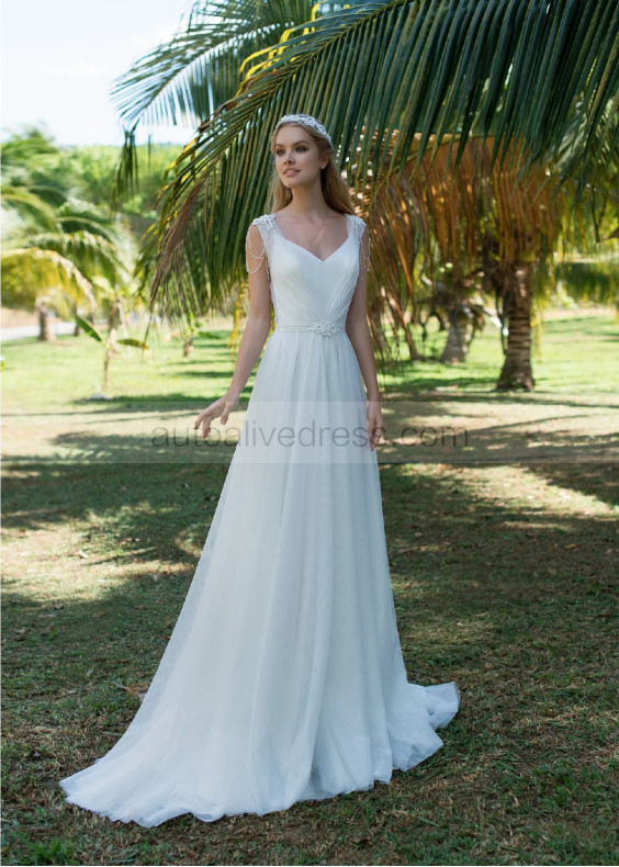 Beaded Ivory Tulle Chic Wedding Dress
